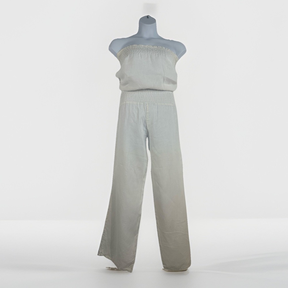 Young Fabulous & Broke Strapless White Linen Wide Leg Jumpsuit Sz: M